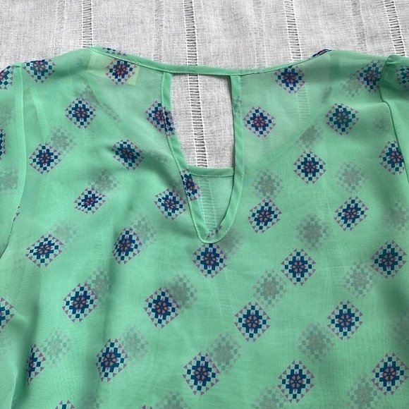 Everly boho sheer blouse in soft turquoise. - Picture 12 of 14